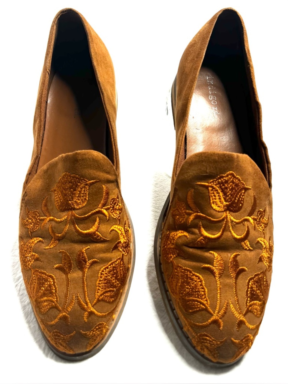 Indigo Rd Embroidered Loafers Brown Suede Floral Slip On Size 7.5 - Picture 4 of 9